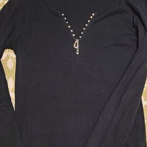 Black Long Sleeve Top with Studded Detail